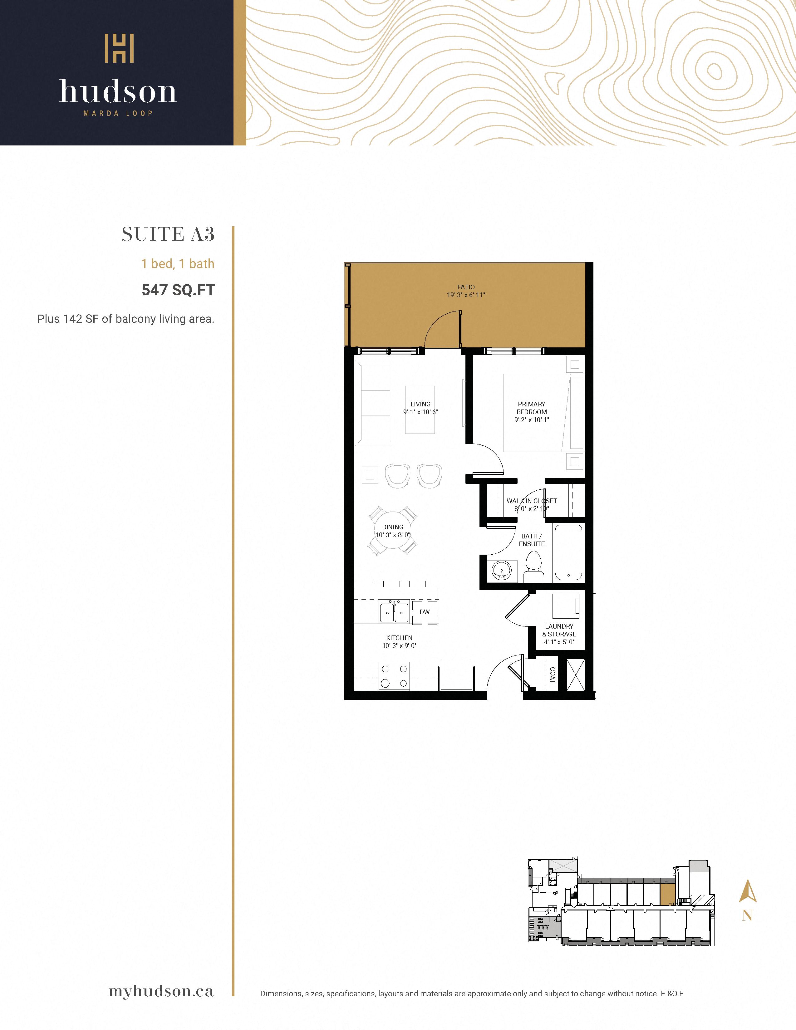 Floor plan for 1 bed, 1 bath, 547 sqft